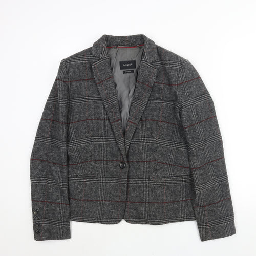 Autograph Womens Grey Check Jacket Blazer Size 14 Button