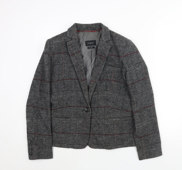 Autograph Womens Grey Check Jacket Blazer Size 14 Button