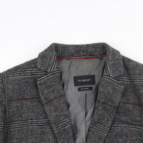 Autograph Womens Grey Check Jacket Blazer Size 14 Button