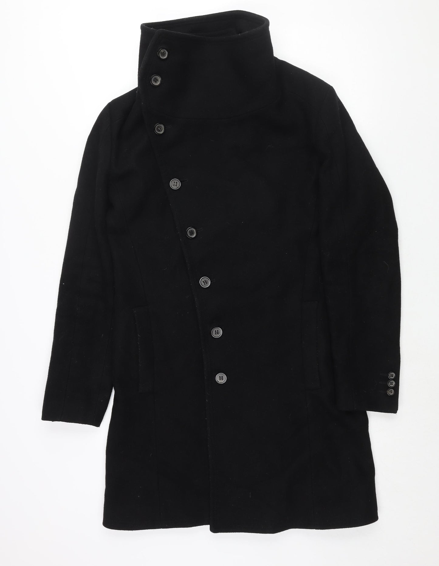 Zara Mens Black Overcoat Coat Size M Button