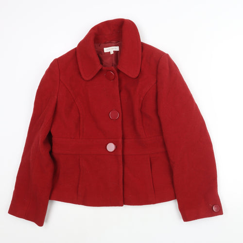 Marks and Spencer Womens Red Pea Coat Coat Size 14 Button