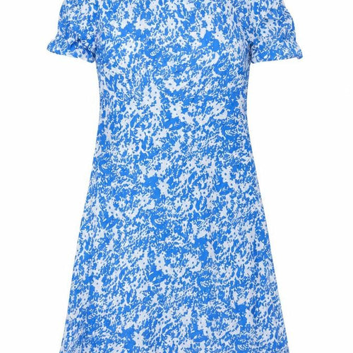 Marks and Spencer Womens Blue Geometric Viscose Shift Size 8 V-Neck Zip - Rouched Sleeve