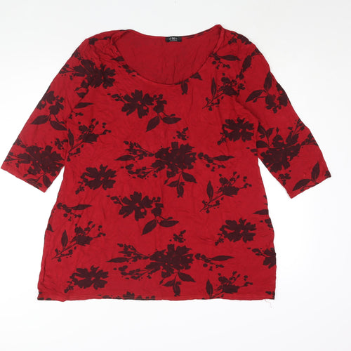 C.M.D Womens Red Floral Viscose Basic Blouse Size XL Round Neck