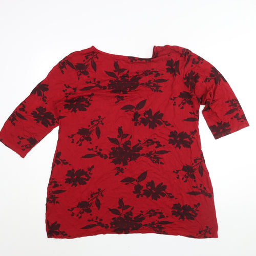 C.M.D Womens Red Floral Viscose Basic Blouse Size XL Round Neck