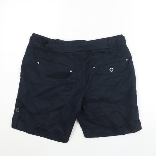 Crew Clothing Womens Blue Linen Basic Shorts Size 12 L7 in Regular Zip - Belted