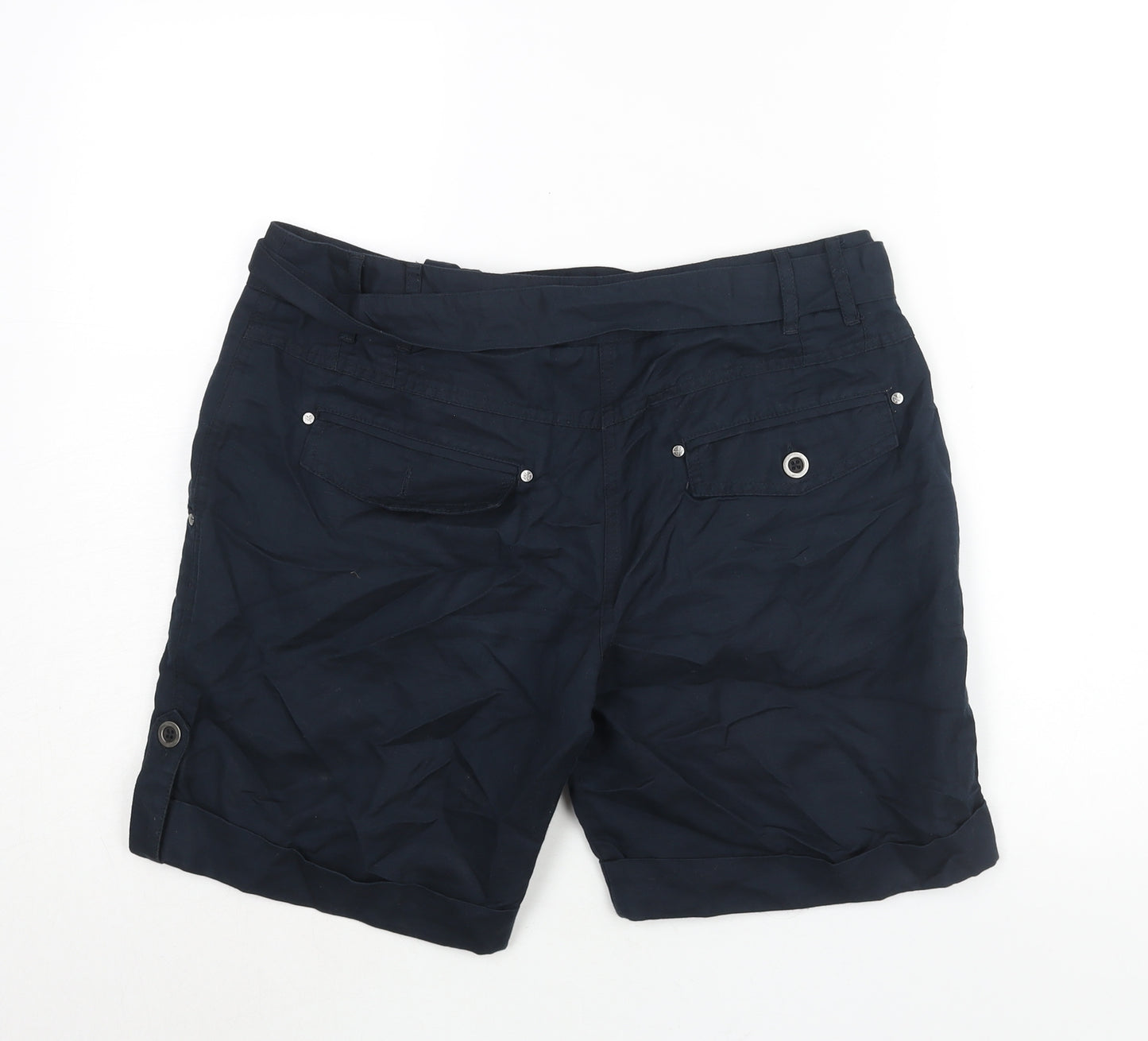 Crew Clothing Womens Blue Linen Basic Shorts Size 12 L7 in Regular Zip - Belted