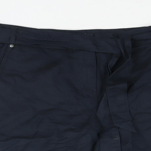 Crew Clothing Womens Blue Linen Basic Shorts Size 12 L7 in Regular Zip - Belted