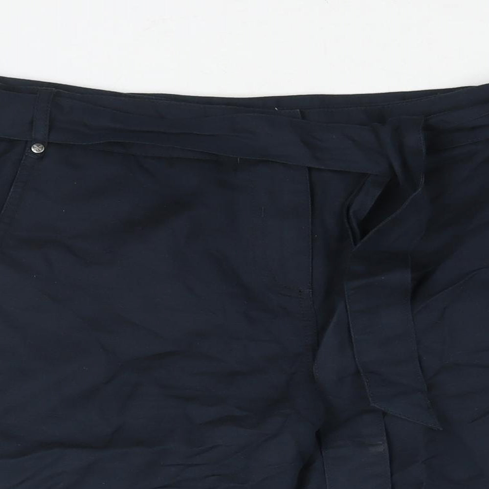 Crew Clothing Womens Blue Linen Basic Shorts Size 12 L7 in Regular Zip - Belted