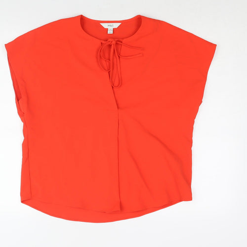 Marks and Spencer Womens Red Polyester Basic Blouse Size 10 Round Neck - Keyhole Neck