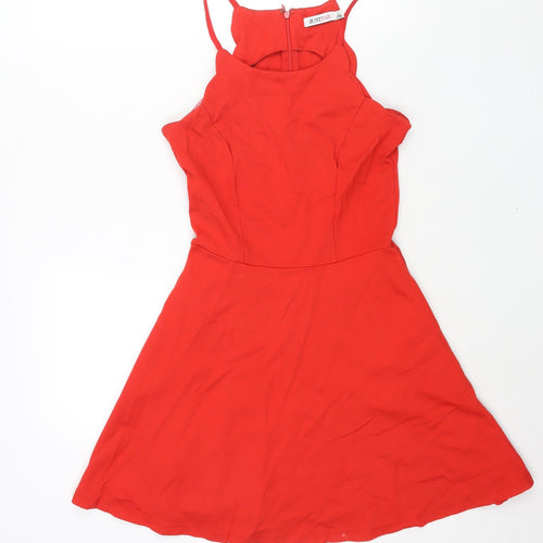 JustFab Womens Red Polyester Fit & Flare Size S Round Neck Zip