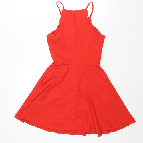 JustFab Womens Red Polyester Fit & Flare Size S Round Neck Zip