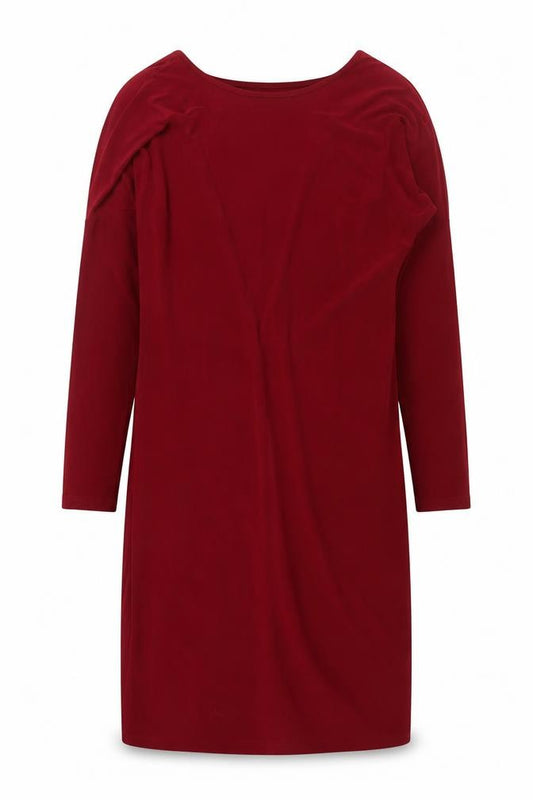 Front view of ASOS women’s red polyester shift, size UK 10, boat neck pullover - low cut back