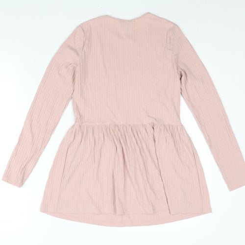 New Look Womens Pink Polyester Basic Blouse Size 8 Round Neck - Peplum Ribbed