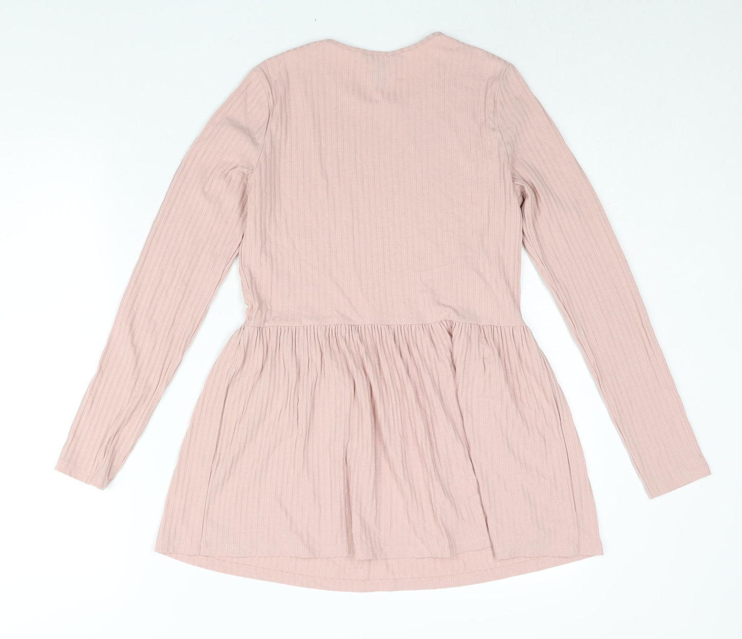 New Look Womens Pink Polyester Basic Blouse Size 8 Round Neck - Peplum Ribbed