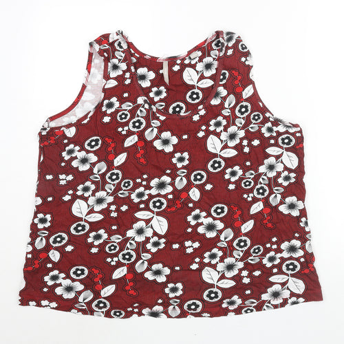 Anthology Womens Red Floral Cotton Basic Tank Size 24 Scoop Neck
