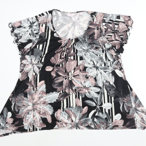 Julipa Womens Black Floral Polyester Basic Blouse Size 22 Round Neck
