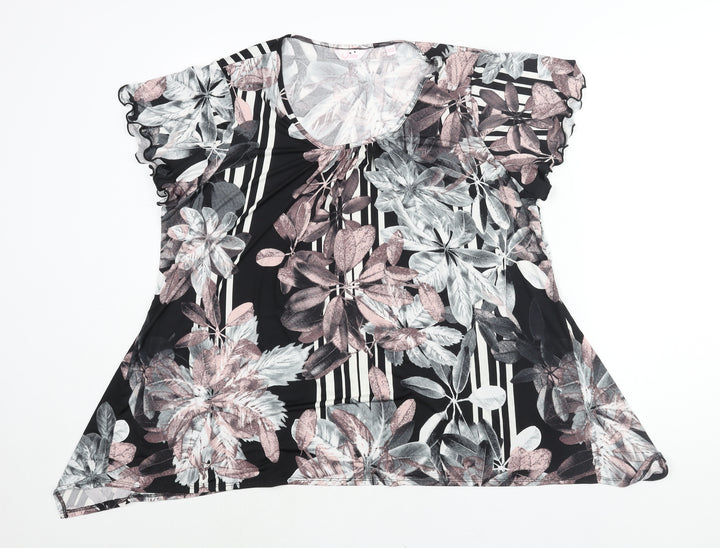 Julipa Womens Black Floral Polyester Basic Blouse Size 22 Round Neck