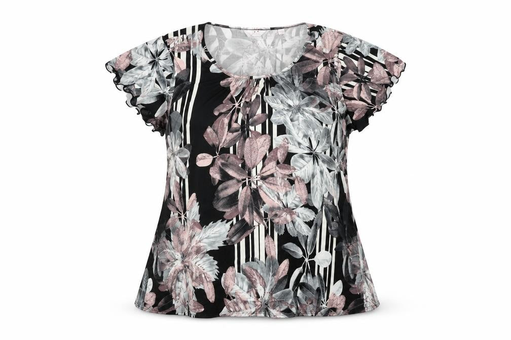 Julipa Womens Black Floral Polyester Basic Blouse Size 22 Round Neck