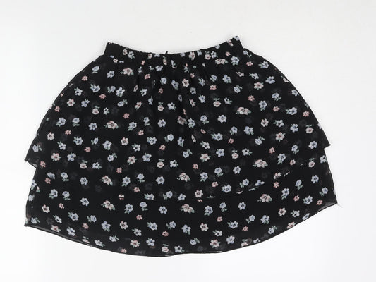New Look Girls Black Floral Polyester A-Line Skirt Size 14 Years Regular Pull On - Layered