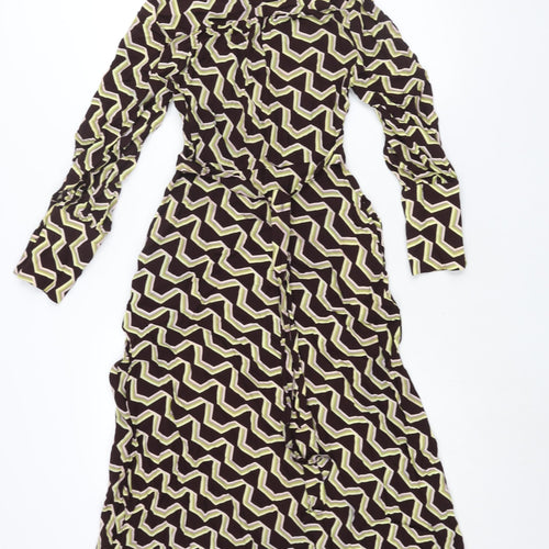 Autograph Womens Multicoloured Geometric Viscose Shift Size 8 Mock Neck Zip - Belted