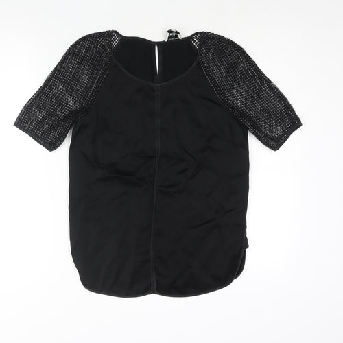 Reiss Womens Black Acetate Basic Blouse Size 8 Round Neck - Knit Sleeve
