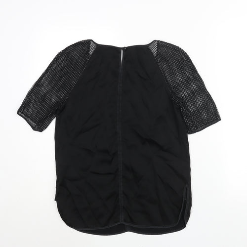 Reiss Womens Black Acetate Basic Blouse Size 8 Round Neck - Knit Sleeve