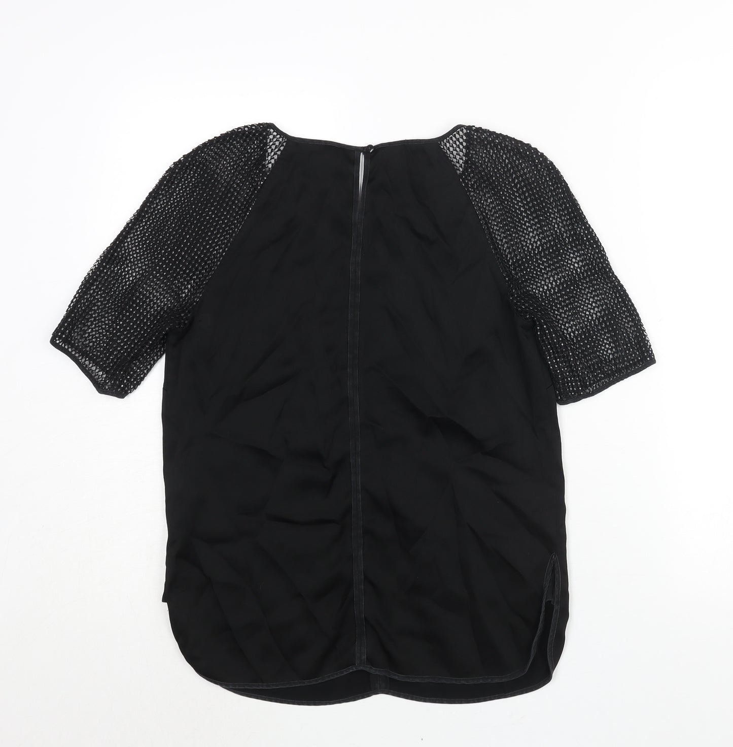 Reiss Womens Black Acetate Basic Blouse Size 8 Round Neck - Knit Sleeve