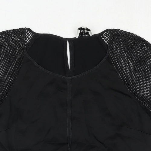 Reiss Womens Black Acetate Basic Blouse Size 8 Round Neck - Knit Sleeve