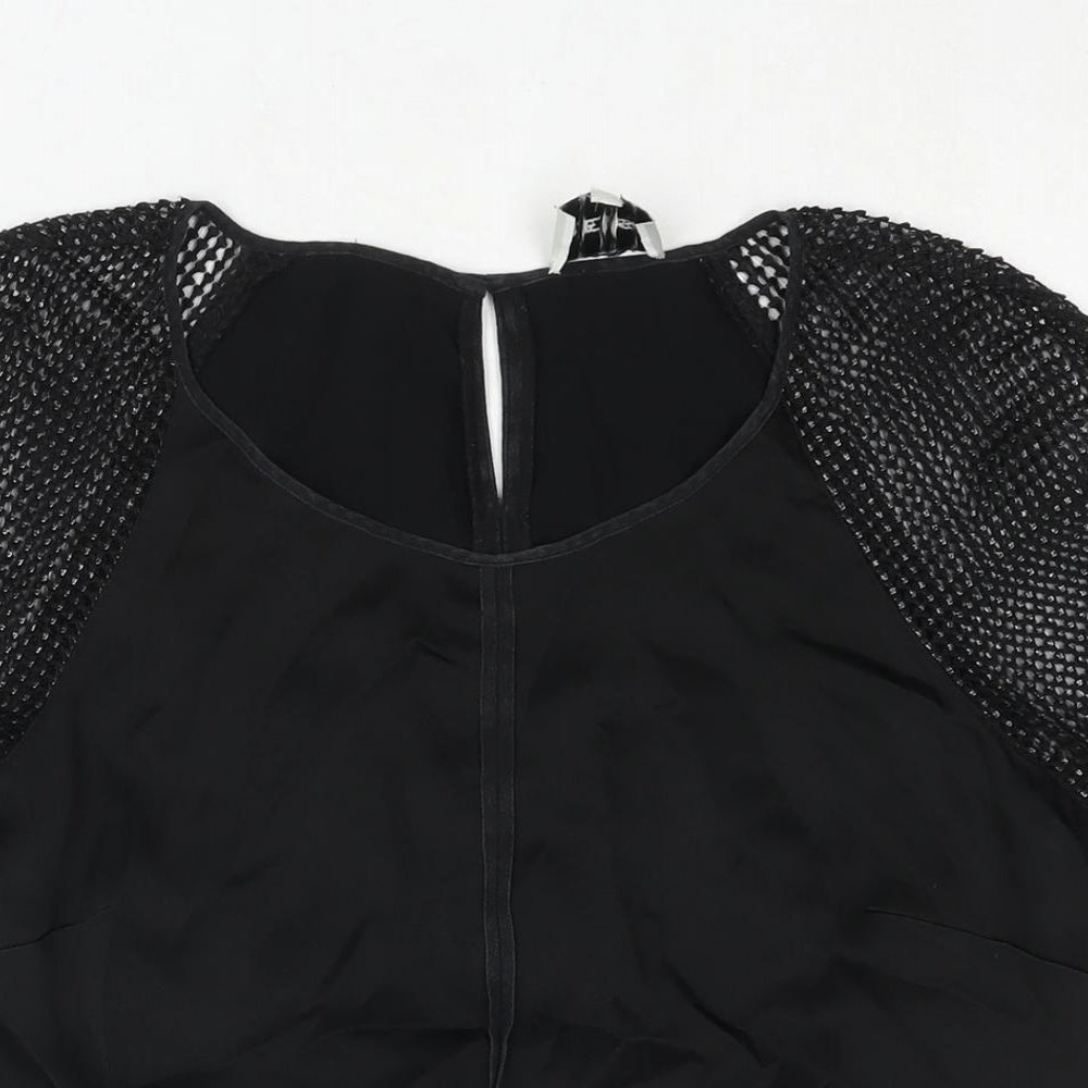 Reiss Womens Black Acetate Basic Blouse Size 8 Round Neck - Knit Sleeve