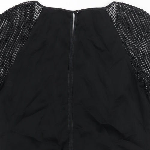 Reiss Womens Black Acetate Basic Blouse Size 8 Round Neck - Knit Sleeve
