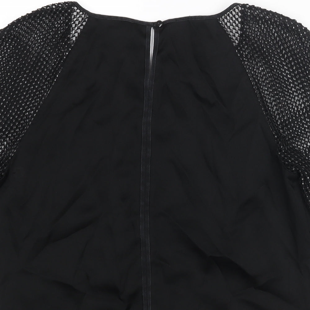Reiss Womens Black Acetate Basic Blouse Size 8 Round Neck - Knit Sleeve