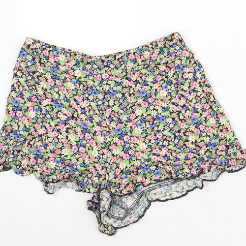 New Look Womens Multicoloured Floral Viscose Basic Shorts Size 12 Regular Pull On - Frill