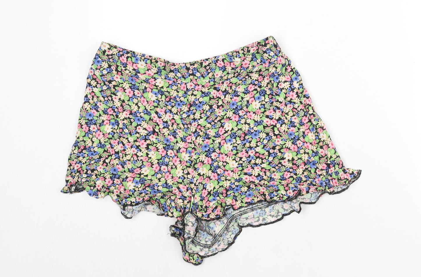 New Look Womens Multicoloured Floral Viscose Basic Shorts Size 12 Regular Pull On - Frill