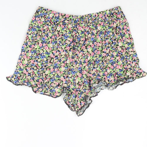 New Look Womens Multicoloured Floral Viscose Basic Shorts Size 12 Regular Pull On - Frill