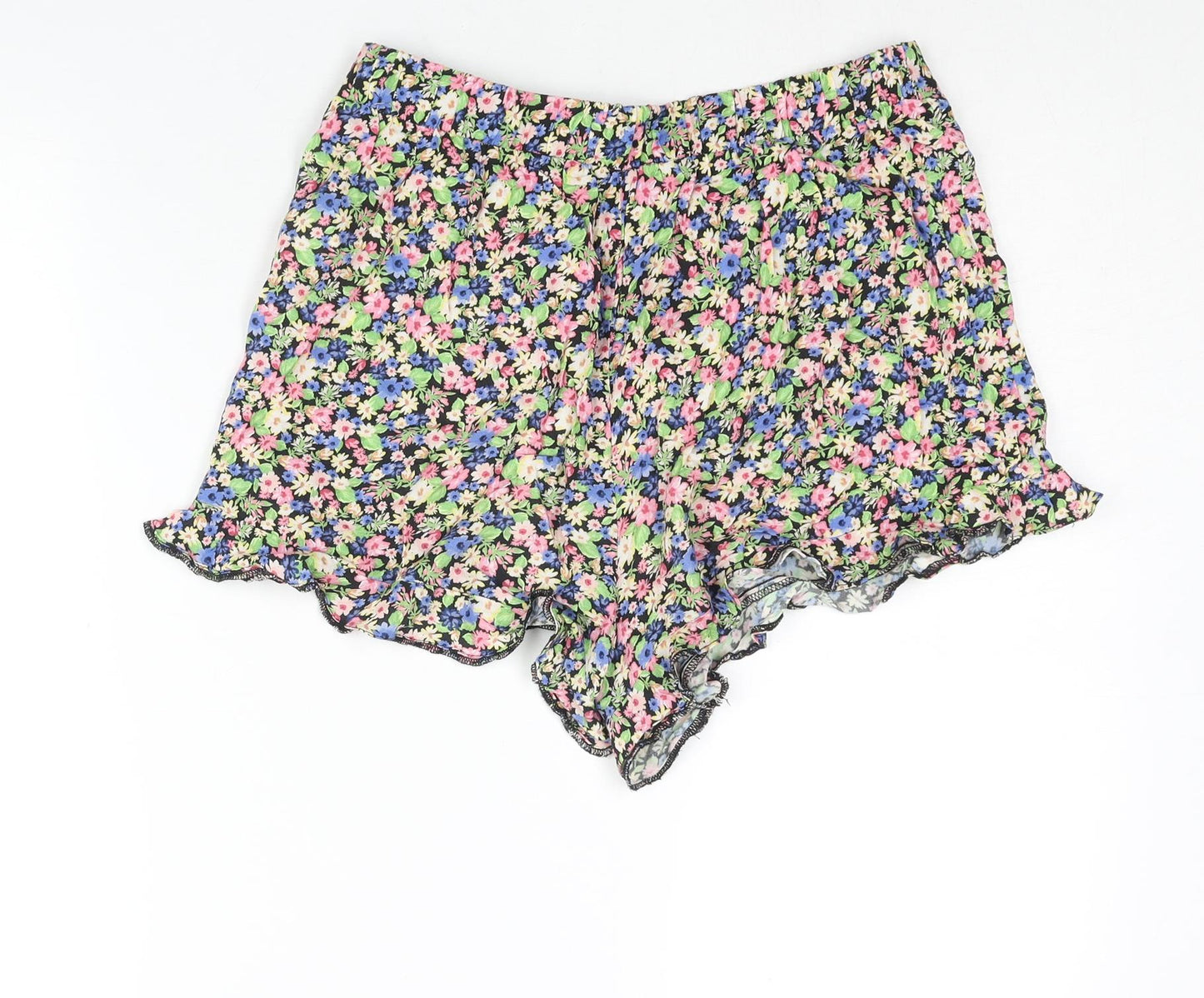 New Look Womens Multicoloured Floral Viscose Basic Shorts Size 12 Regular Pull On - Frill