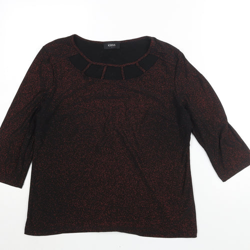 Klass Womens Black Polyester Basic Blouse Size L Round Neck - Red Glitter Cut Out