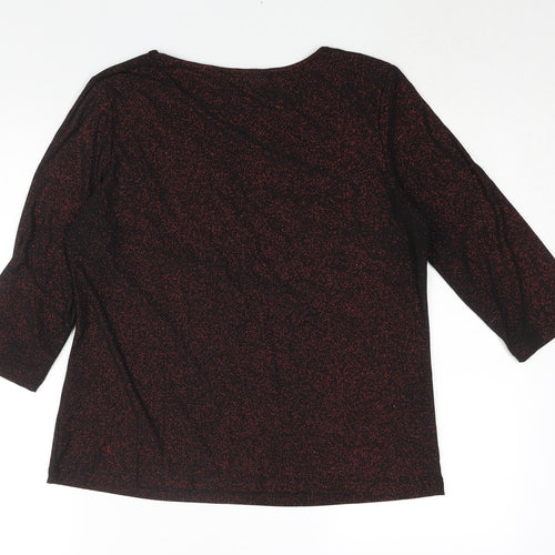 Klass Womens Black Polyester Basic Blouse Size L Round Neck - Red Glitter Cut Out