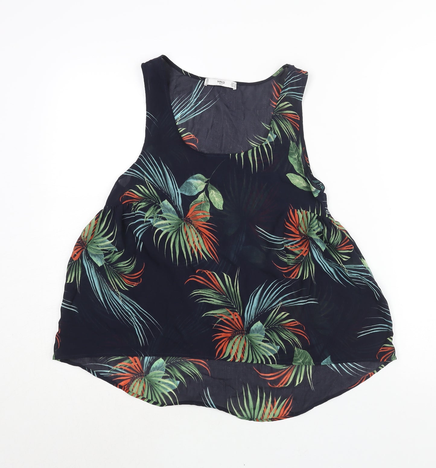 Mango Womens Blue Geometric Polyester Camisole Blouse Size XS Scoop Neck - Semi Sheer