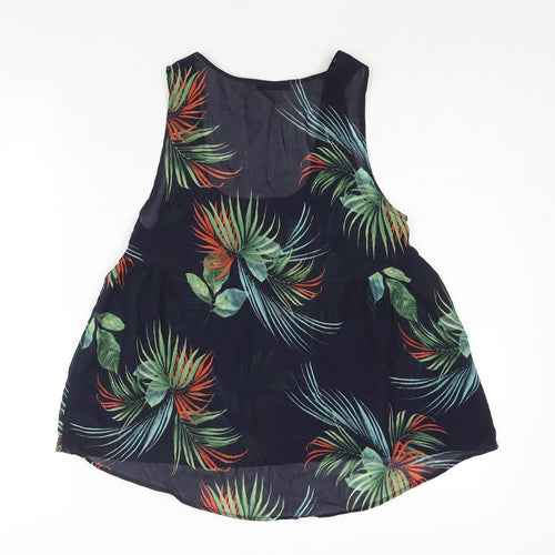 Mango Womens Blue Geometric Polyester Camisole Blouse Size XS Scoop Neck - Semi Sheer