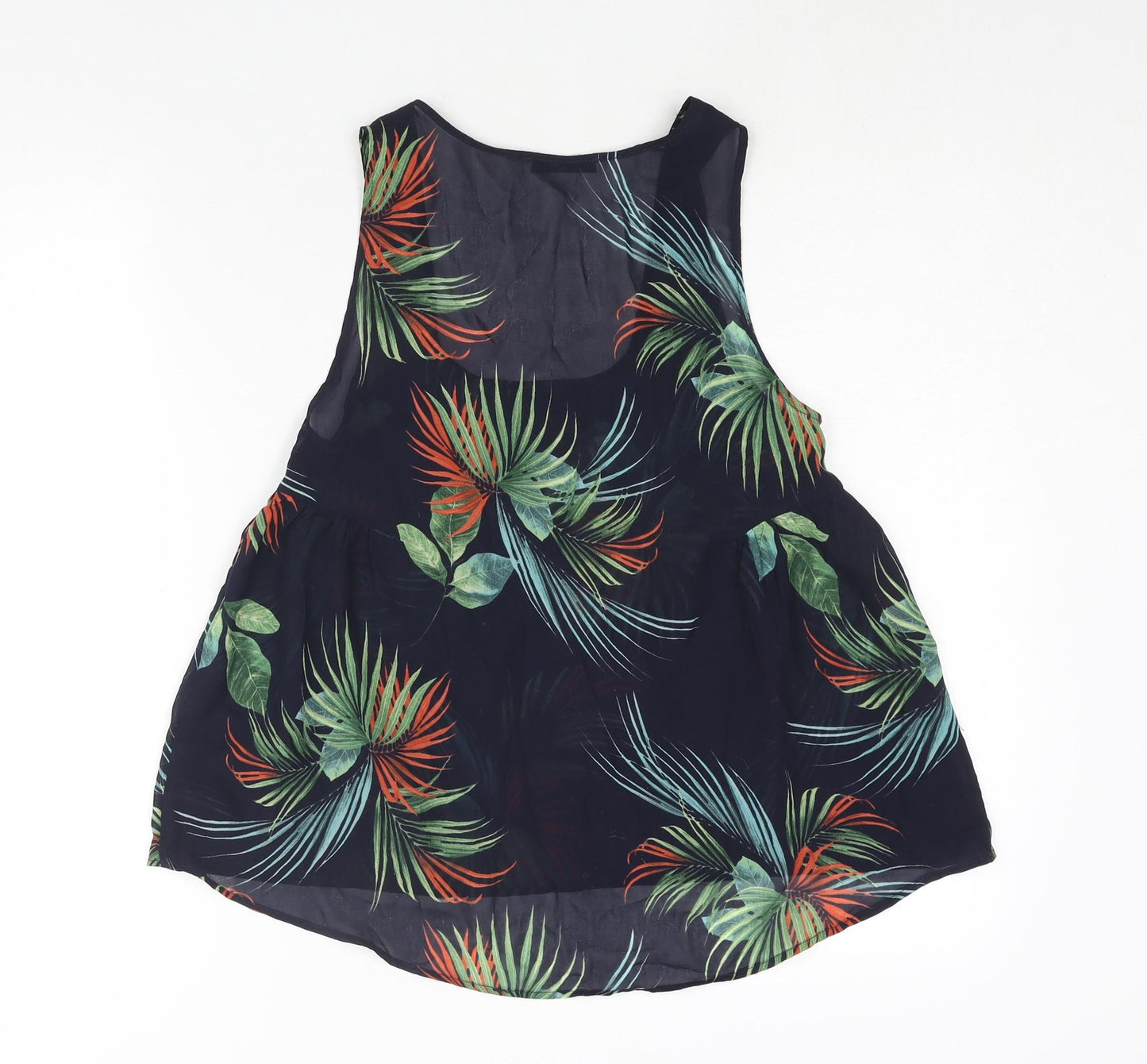 Mango Womens Blue Geometric Polyester Camisole Blouse Size XS Scoop Neck - Semi Sheer