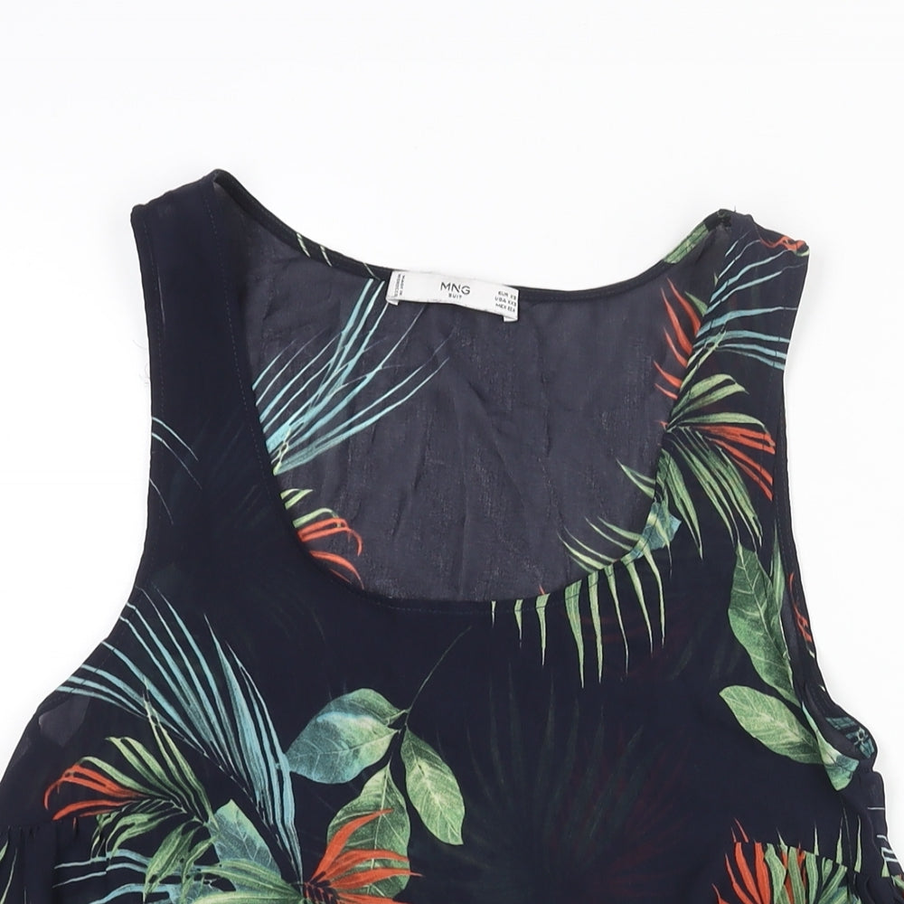 Mango Womens Blue Geometric Polyester Camisole Blouse Size XS Scoop Neck - Semi Sheer