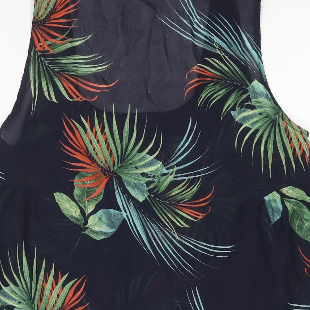 Mango Womens Blue Geometric Polyester Camisole Blouse Size XS Scoop Neck - Semi Sheer