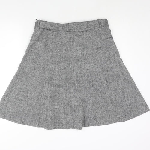 H&M Womens Grey Wool A-Line Skirt Size 14 Zip - Belted
