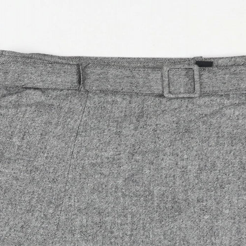 H&M Womens Grey Wool A-Line Skirt Size 14 Zip - Belted