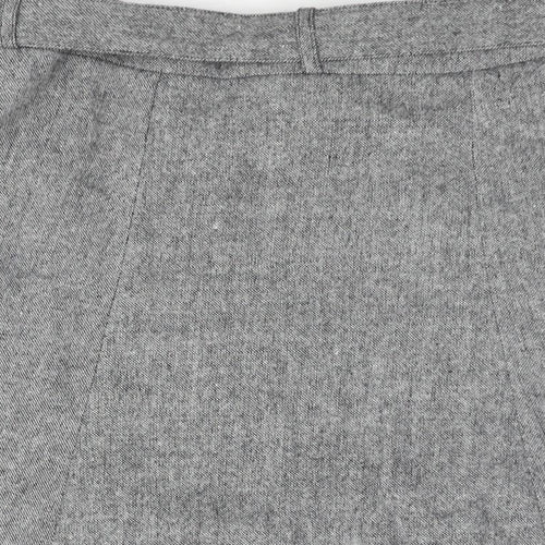 H&M Womens Grey Wool A-Line Skirt Size 14 Zip - Belted