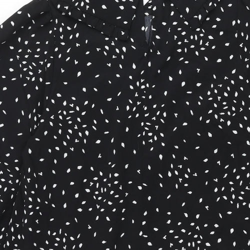 New Look Womens Black Geometric Polyester Shift Size 6 Collared Zip - Frill Smocked