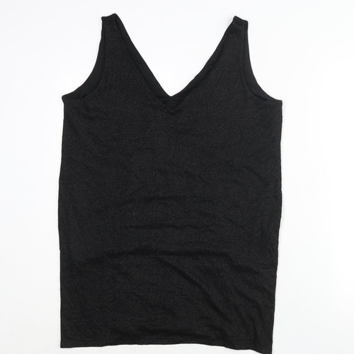 Marks and Spencer Womens Black Viscose Camisole Blouse Size 16 V-Neck - Side Slits