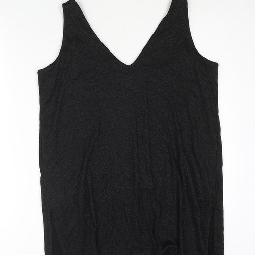 Marks and Spencer Womens Black Viscose Camisole Blouse Size 16 V-Neck - Side Slits