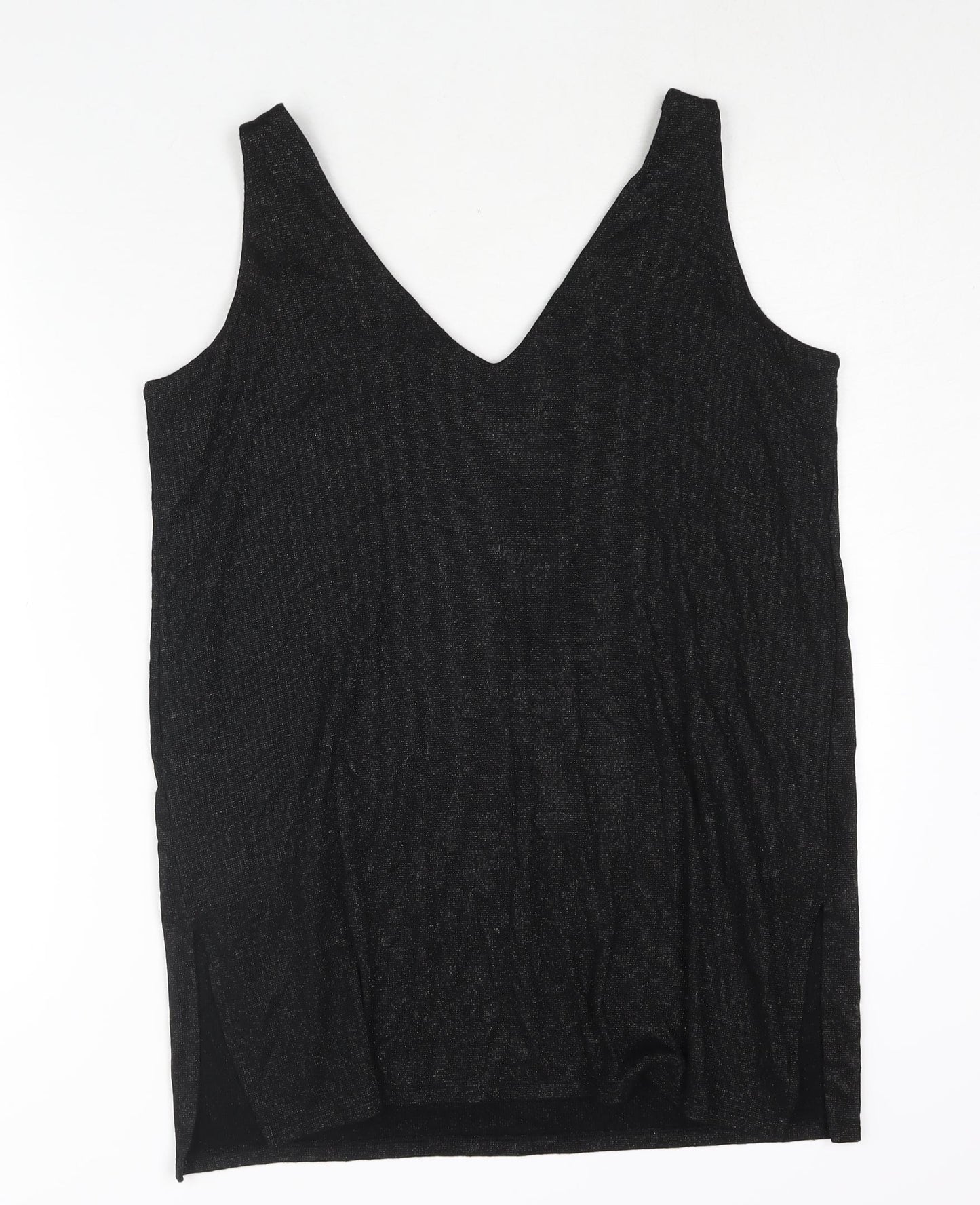Marks and Spencer Womens Black Viscose Camisole Blouse Size 16 V-Neck - Side Slits