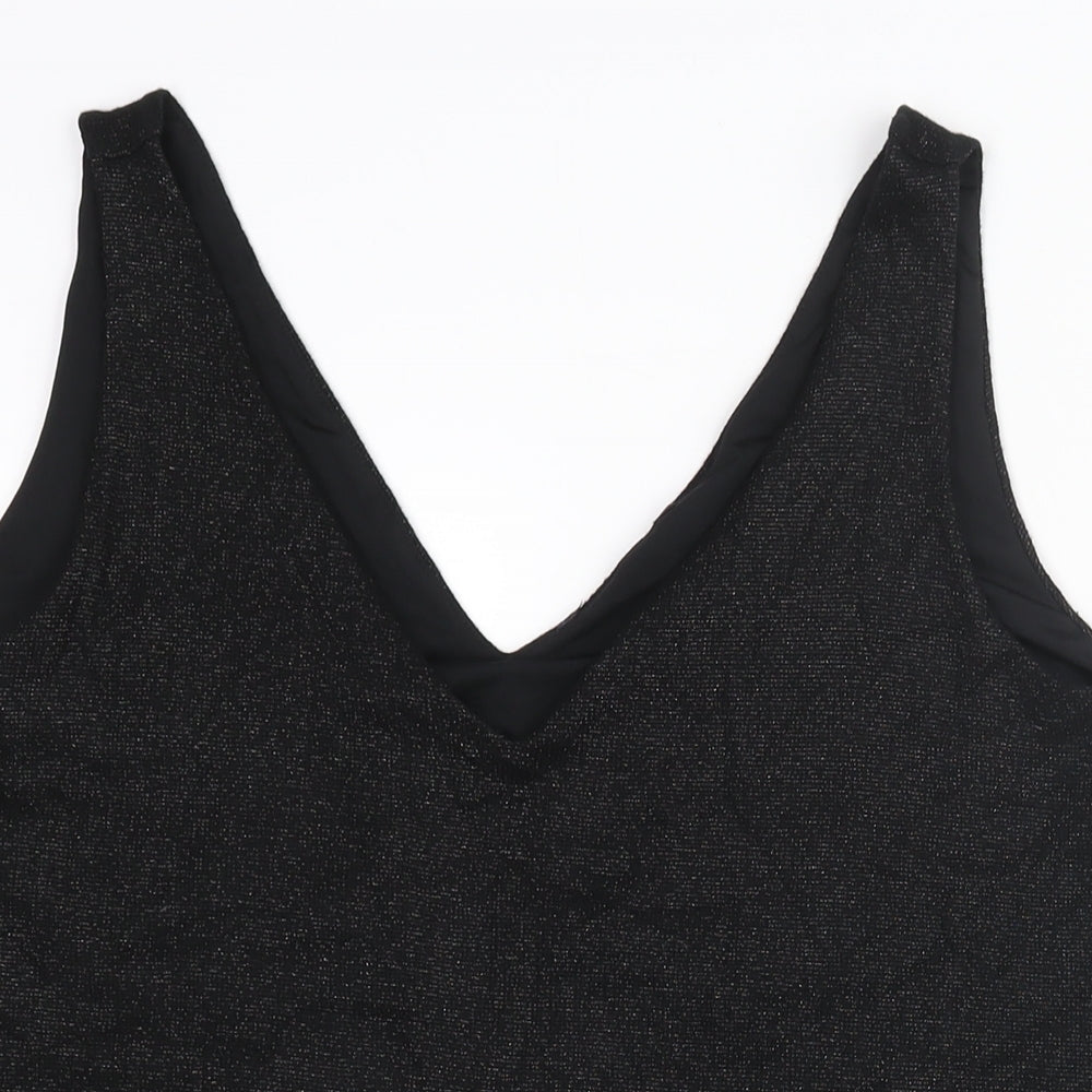 Marks and Spencer Womens Black Viscose Camisole Blouse Size 16 V-Neck - Side Slits